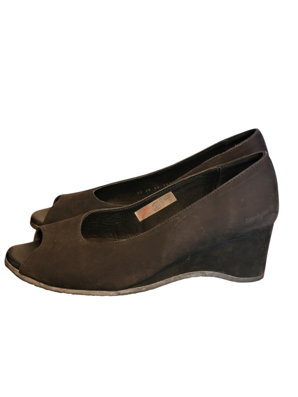 Arche Black Suede Wedge Peep Toe Pumps Heels Shoes Size 39 US 8 - Picture 3 of 11